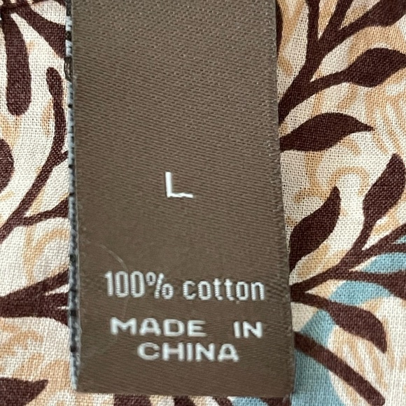 HILARD & HANSON Woman’s Brown & Blue Cap Sleeve Cotton Button Down Top size L - Picture 3 of 5